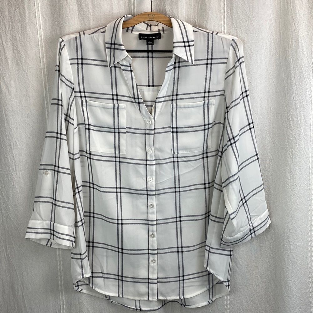 Fortune + Ivy white checked button down Stitch Fix large